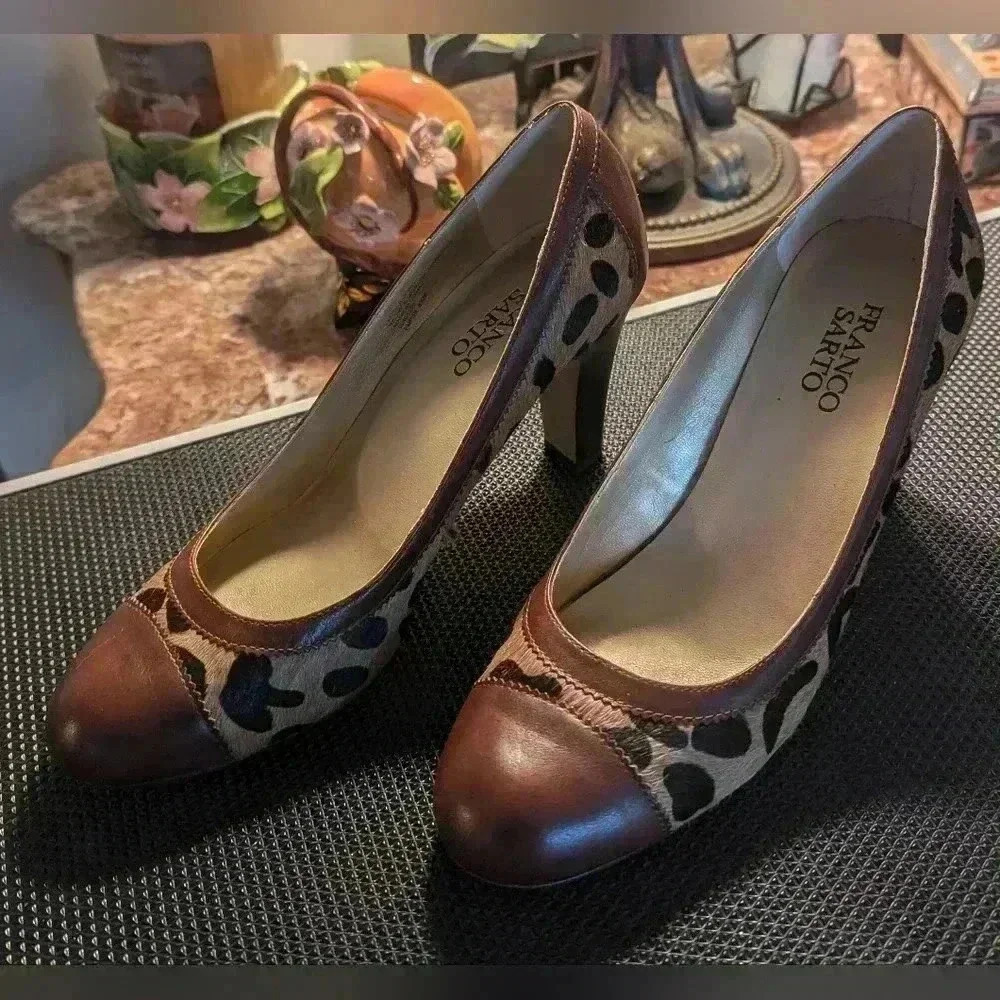 Franco Sarto Cap Toe Animal Print Shoes Size 8.5m